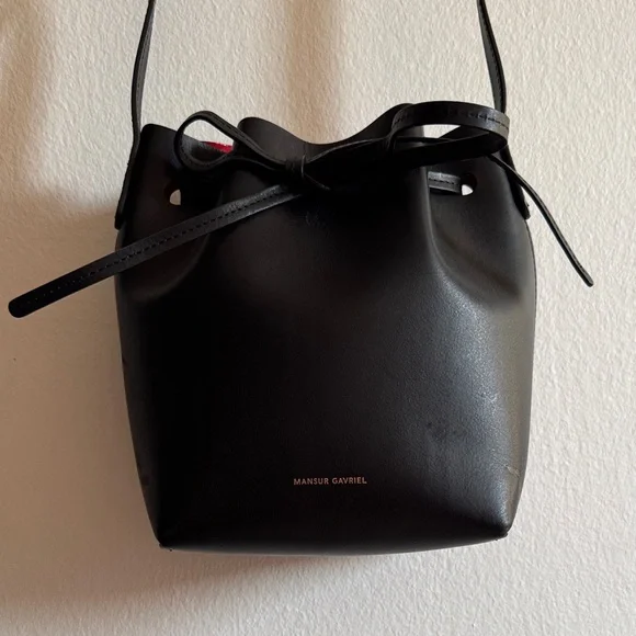 Mansur Gavriel Black and Red Mini Bucket Bag - Picture 7 of 11